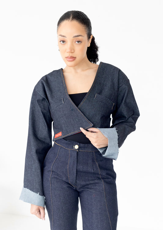 Indigo Denim Cropped Kimono
